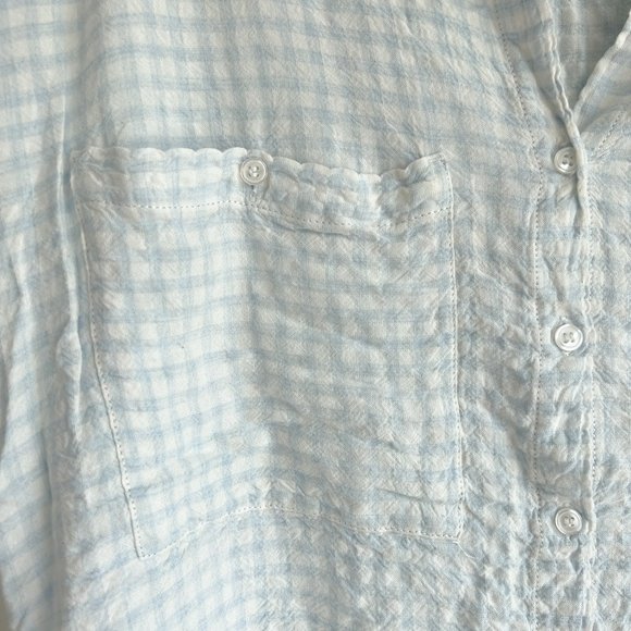 Tops - Frosty Blue Gingham Button Down Crop - Super Soft, Not See Through